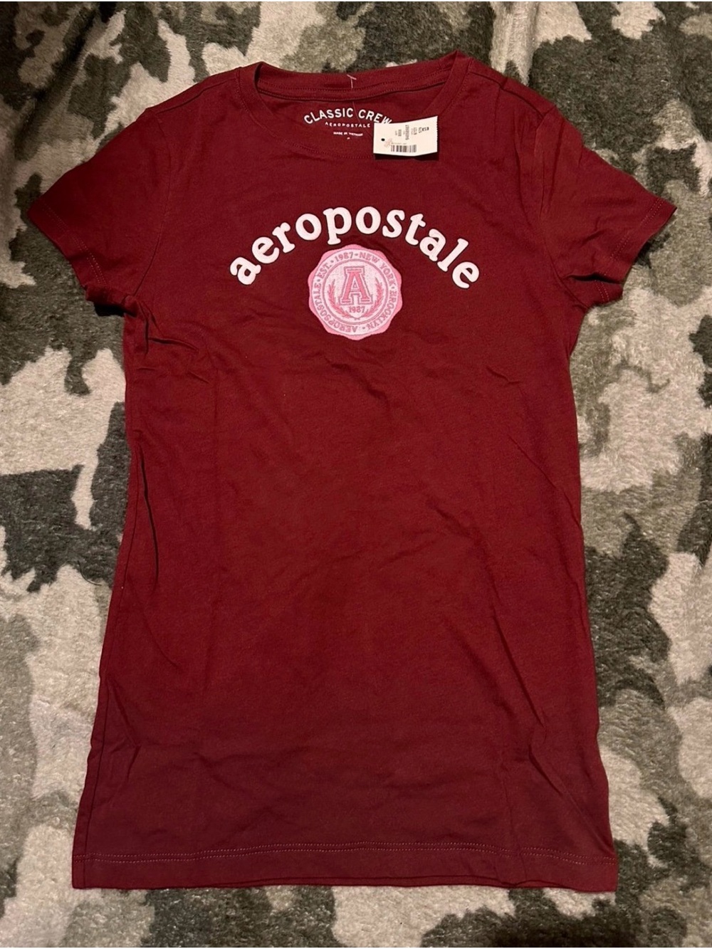 Aeropostale Women's Classic Crew Burgundy Logo Tee